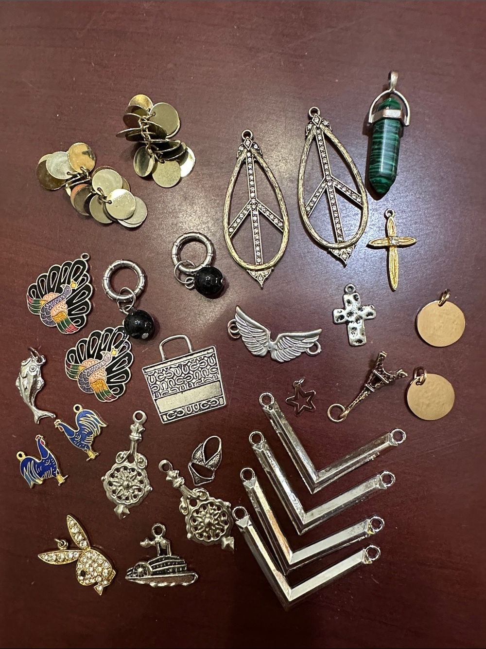 Mixed Charm Assortment - Green Malachite Pendant & Metallic Charms